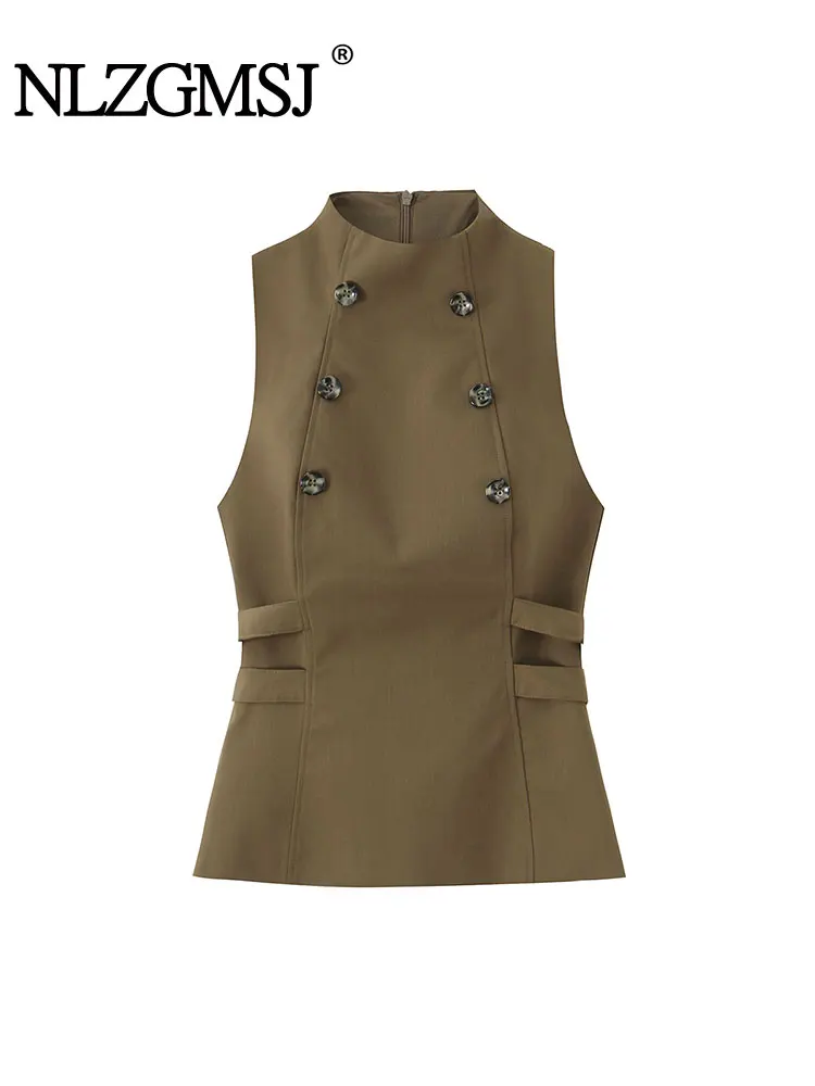 

NLZGMSJ женские жилеты осень-зима 202, новые модные двубортные однотонные элегантные офисные женские жилеты, темпераментные топы без рукавов