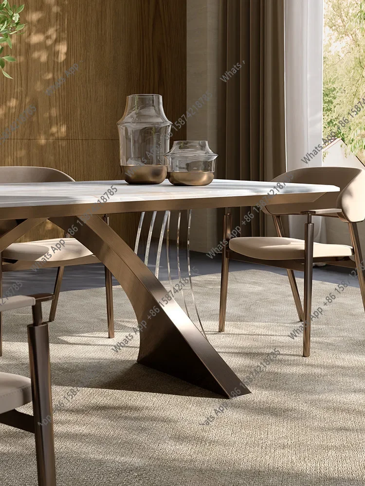 X25 Light Luxury Marble Dining Table Villa High-end Design Sense Long Dining Table And Chair Combination New Italian Minimalist