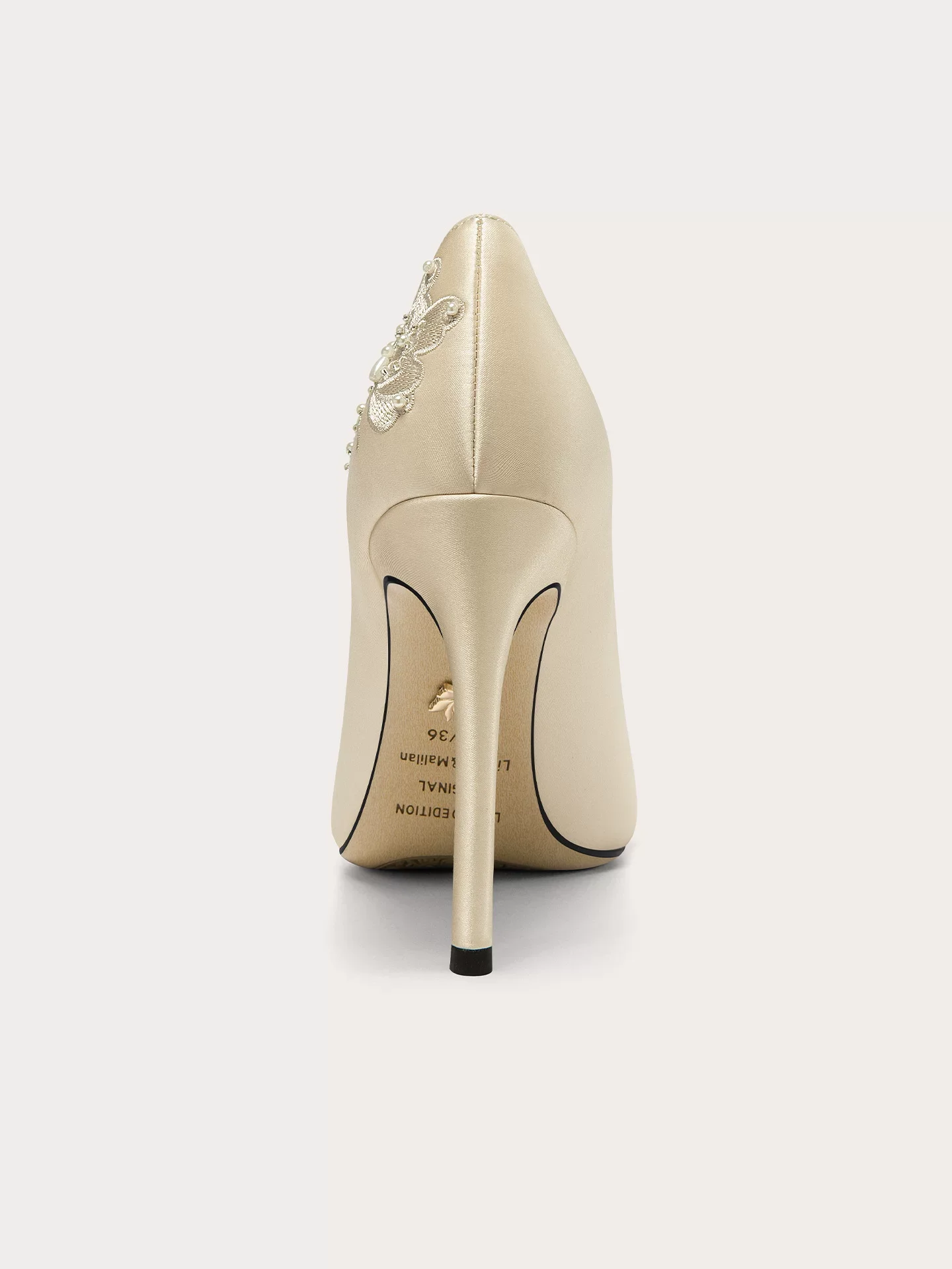 Autumn new pointed silk pearl embroidery butterfly fine heels wedding shoes banquet large size small size high heels women shoes