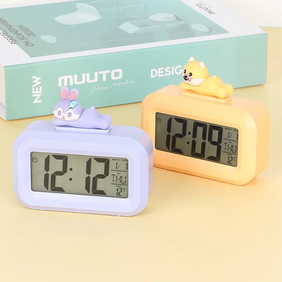 Kawaii LED Digital Clock Cute Rome Decor Cartoon Pig Alarm Clock with Night Light Room Cute Watch Bedroom Bedside Ornaments