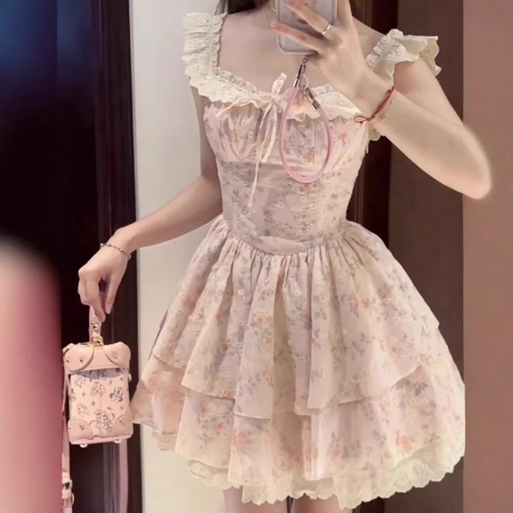 Vestido de Ballet Estilo Lolita Primavera Verão Saia em Camadas loween Doce Princesa Manga em Tecido PVC Versão H para Mul...