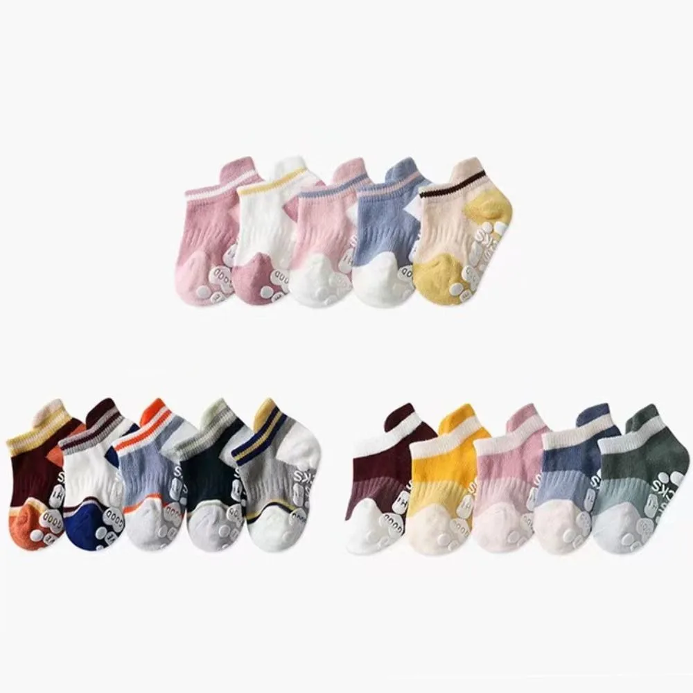 

5Pairs Kawaii Cotton Baby Floor Socks Short Tube Letter Kids Ankle Sock Breathable Hosiery Toddle Walking Socks Streetwear