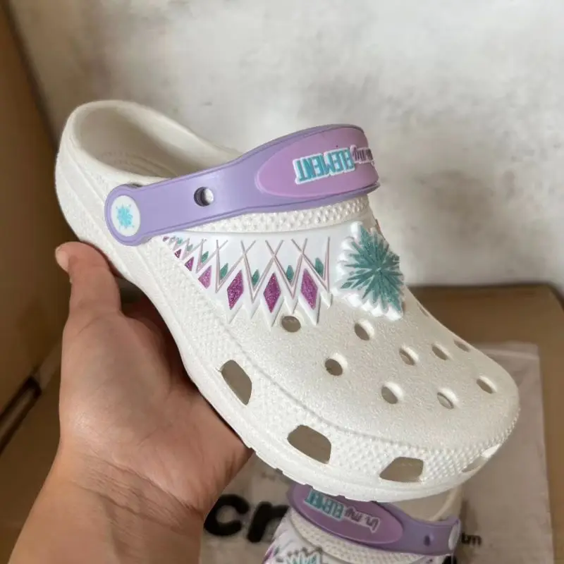 

New Disney'S "Frozen" Elsa Cartoon Cute Hole Shoes Casual Home Flat Head Slippers Beach Shoes Anti Slip Outdoor Slippers