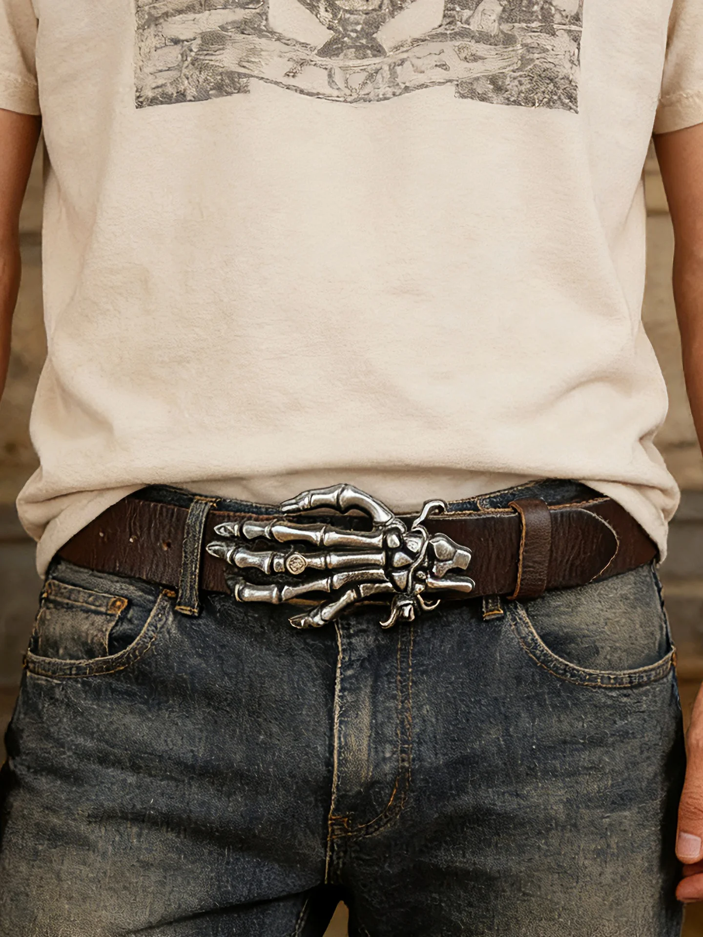 レトロゴシックスタイルスカル手作りトップレイヤー牛革メタルバックルベルトメンズ本革ベルト個性デザイントレンディ