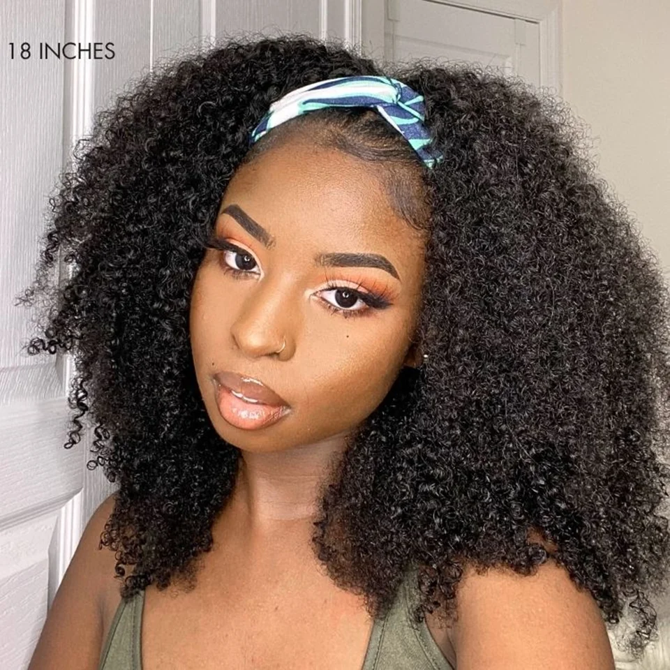 

Kinky Curly Human Hair Headband Wigs None Lace Front Wigs Glueless wear and go Machine Made Wigs Brazilian Headband Half Wigs