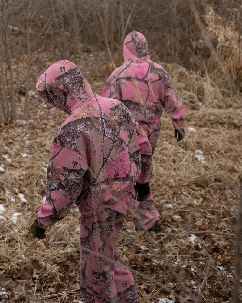 Retroใหม่Y2K CamouflageรูปแบบHoodie Hip Hopผู้ชายและผู้หญิงสีชมพูStreetwearอินเทรนด์Pullover Punkแฟชั่นสบายๆCamo