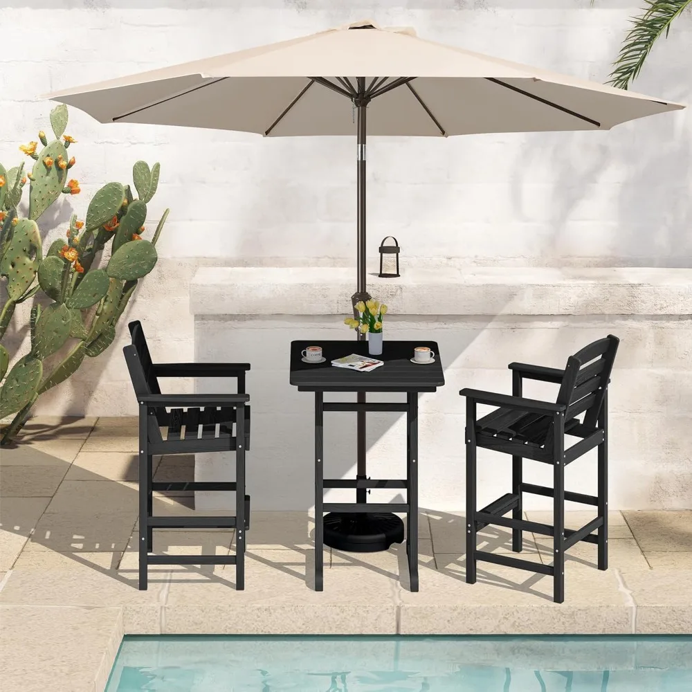 

Outdoor Patio Bar Set with 4 Barstools and 9-Foot Umbrella, Weather-Resistant HDPE Furniture