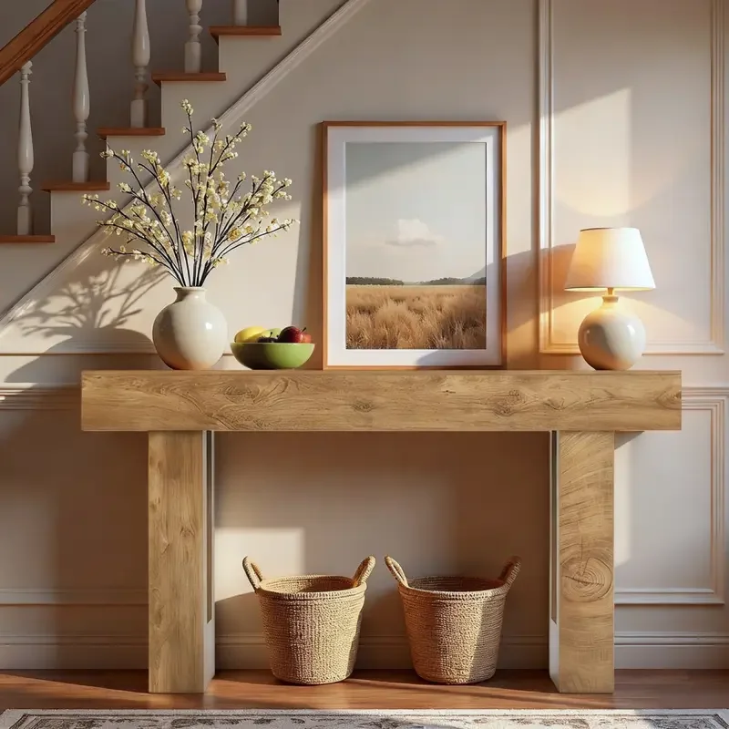 63'' Long Console Table Farmhouse Entryway Table with Storage, Native Wood Grain Tree Scars, Wooden Rectangular Sofa Table Behind Couch for Entrance, Hallway, Living Room, Foyer (Natural Wood)