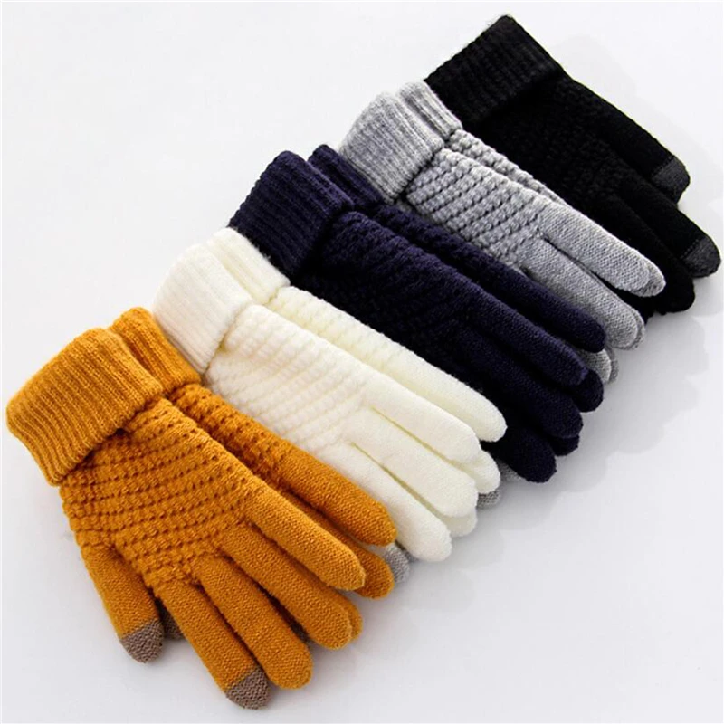 Winter Touch Screen Gloves Women Men Warm Stretch Knit Mittens Imitation Wool Full Finger Guantes 2024 New Cycling Gloves