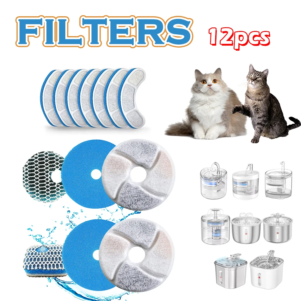 12PCS Pet Water Fountain Filters Activated Professional Removable Reusable Fountain Carbon Filter Drink Fountain Filter