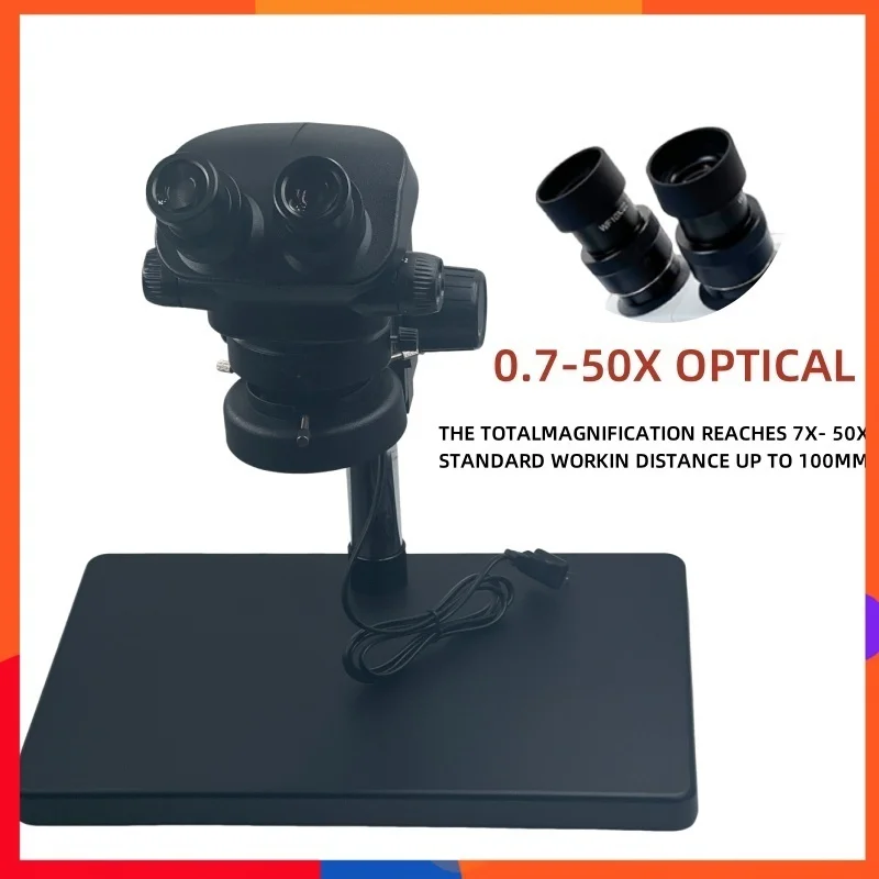 

7-50X бинокулярный стереомикроскоп WF10X/22 мм светодиодный кольцевой светильник 0,7X-5X рабочее расстояние 100 мм для ремонта электроники пайка печатных плат