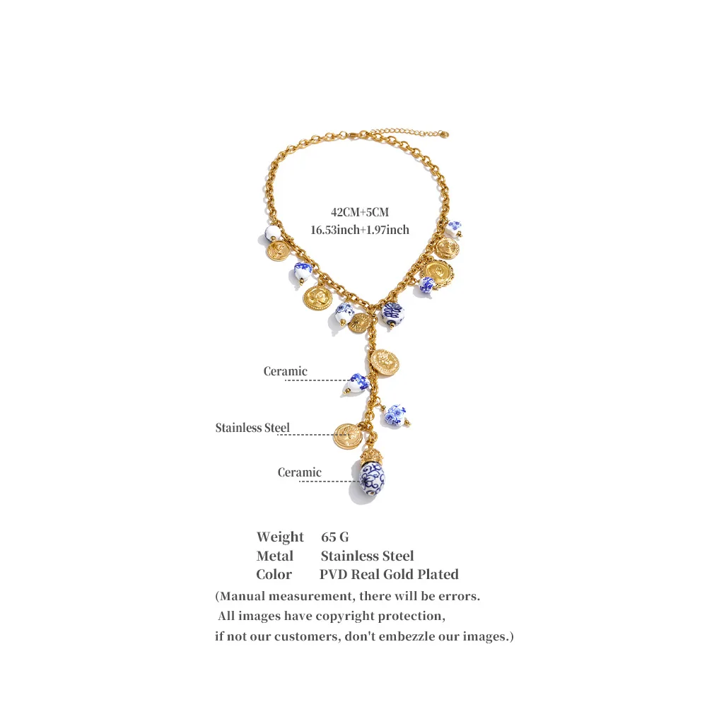 Yhpup Sommer-Halskette aus Edelstahl mit Keramik-Herz-Blumen-Anhänger, hochwertige Y-Kette, trendiger moderner Schmuck – Detail 1