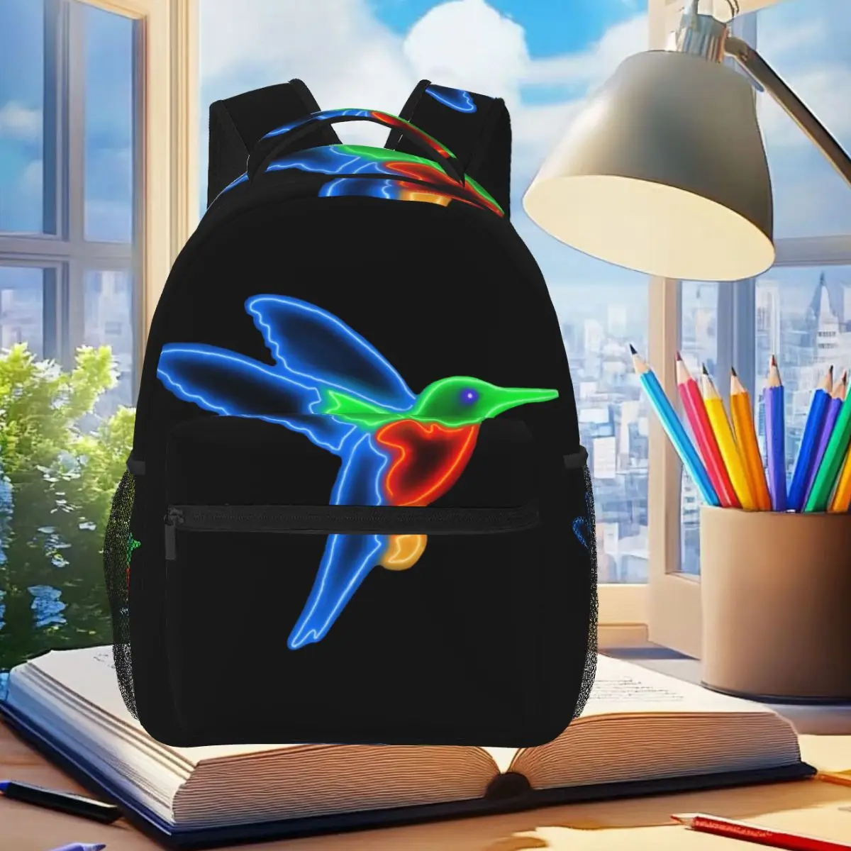 

Neon Hummingbird Student Backpack School Bag Hiking Travel Daypack for Boys Girls Fashion Bookbag Shoulder Bags