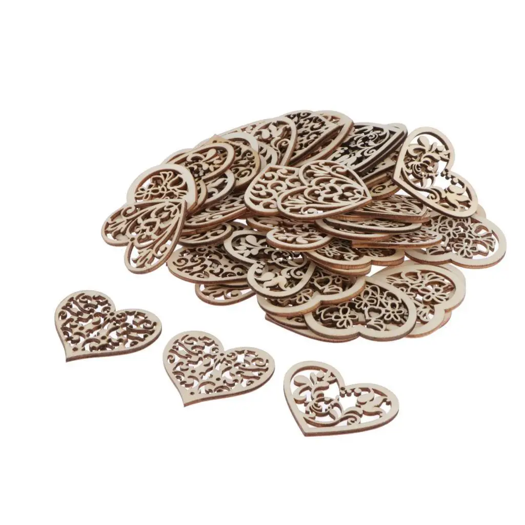 2.2-Inch 50pcs Hollow Unfinished Wooden Slices Discs Cutout Pieces Party Guest Greetings Projects 50