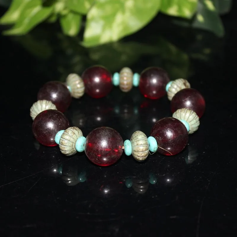 Amber Beeswax Burgundy Bead Bracelet Trendy Versatile Men's and Women's Buddha Bead Bracelet