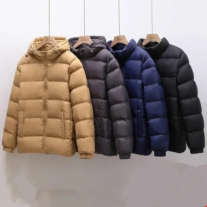 Men's Ultra Light Down Jackets 2024 New Arrivals Male Bread Style Korean Fashion Stand Collar Hooded Thicken Warm Casual Coat