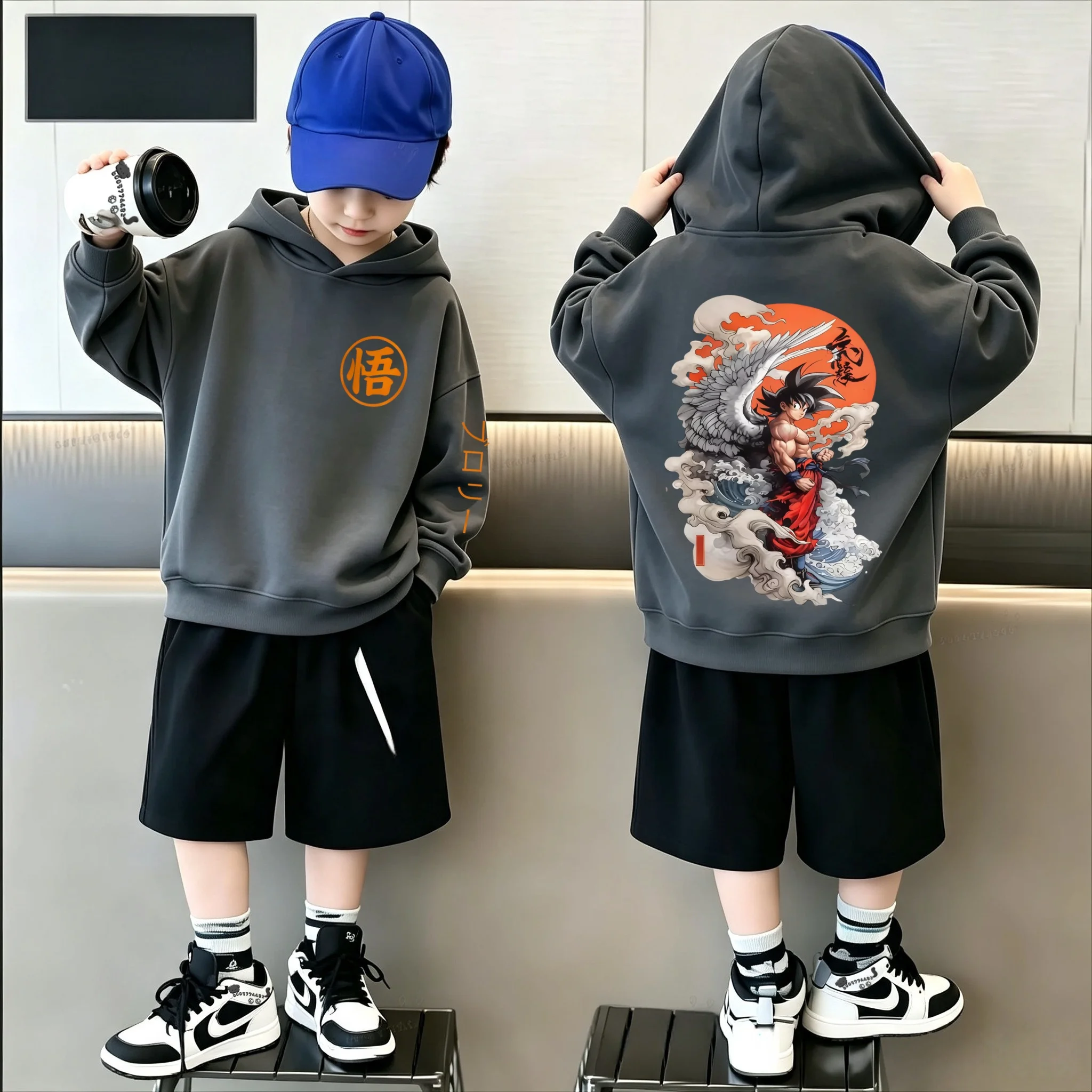 Latest cool Super Dragon Ball Z pattern printed children's pullover sports shirt - large size for boys, fashionable hooded shirt