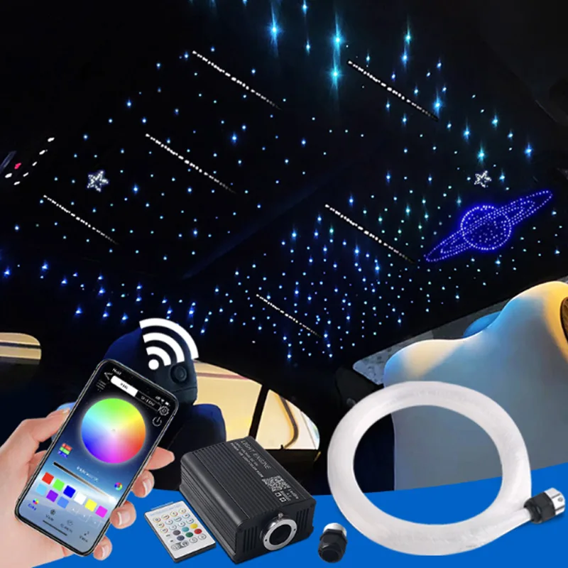 

16W Twinkle Starry Sky Car Star Ceiling Light Interior Atmosphere Lamp RGBW APP 400/500pcs Fiber Optic 12V Car Roof Star Lamp