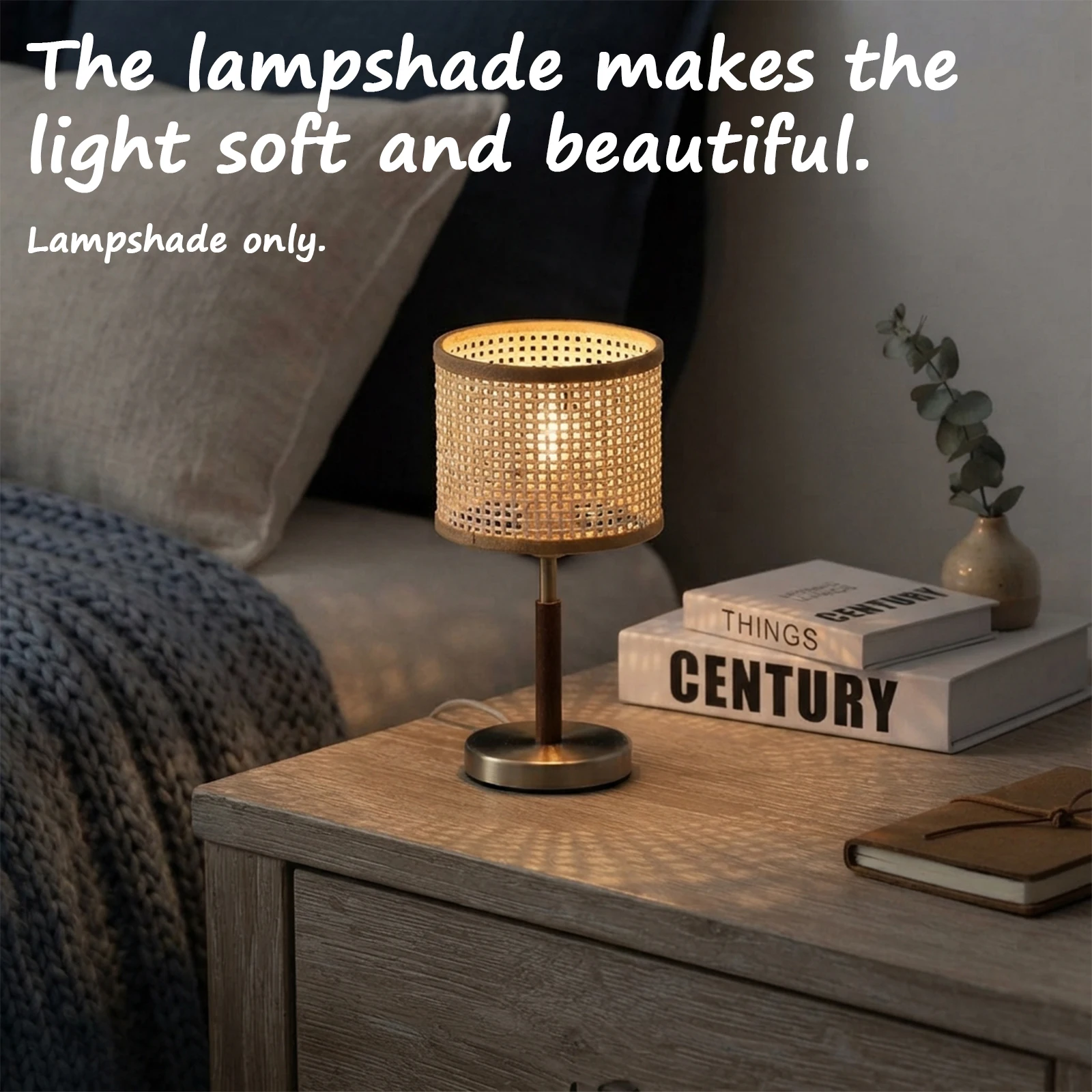 Handwoven Rattan Lampshade Checkered Pattern Openwork Shade for Pendant Wall Table Lamp Nordic Home Decor