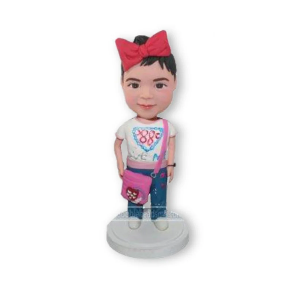 

Customized Headband Bow, Backpack For Children Bobblehead Doll, Personalized And Fully Handmade, Meaningful Gift