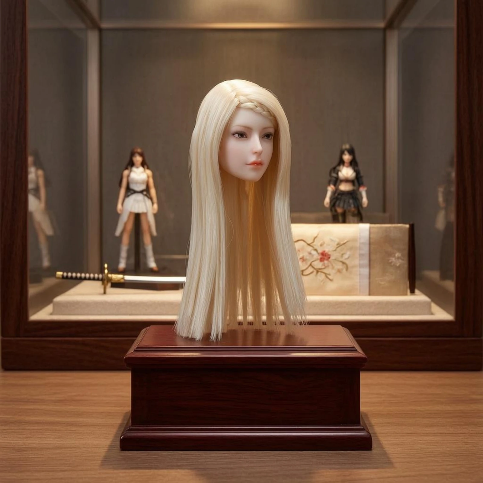 Rooted Hair Female Head Sculpt 1 6 Scale Center Part Display Model for Figure Customization and Hobbyists
