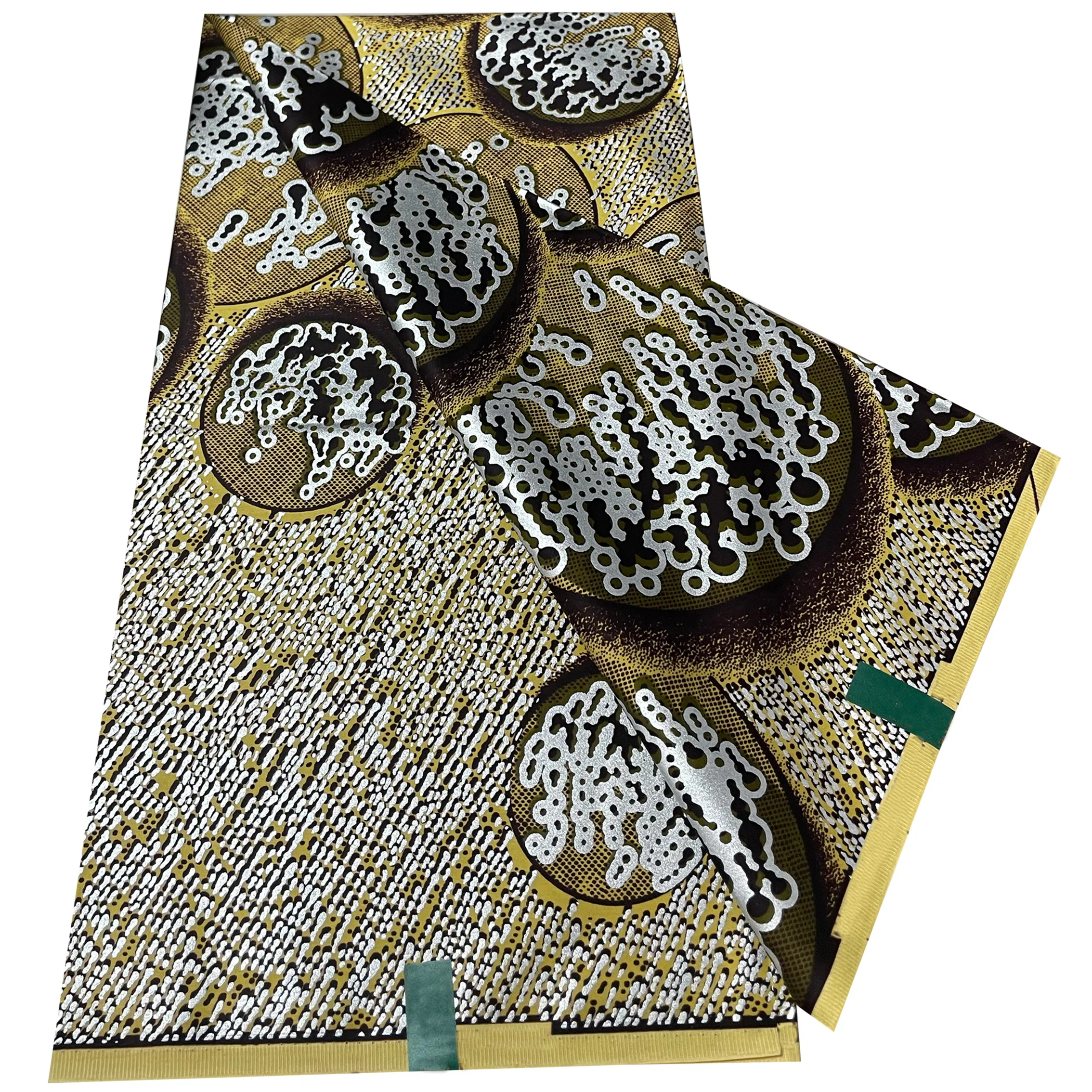 High Quality Hollandais African Wax Print Fabric 6Yards Golden Silver Round Pattern Ankara Cotton Fabric For Nigerian Wedding