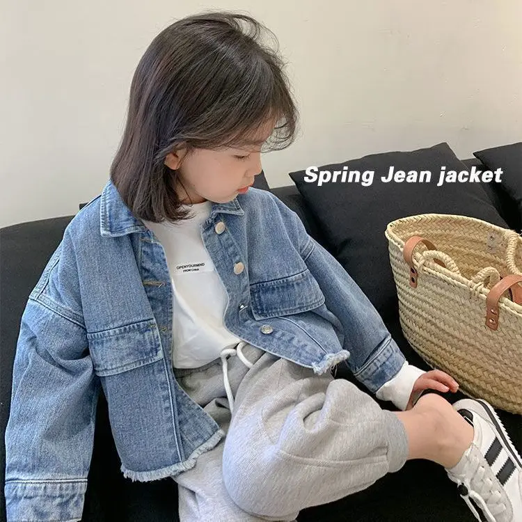 

New Fashion Korean Version Denim Jackets For Girls Coat Spring Autumn Children Outerwear Clothing Birthday Present 2-8 Year