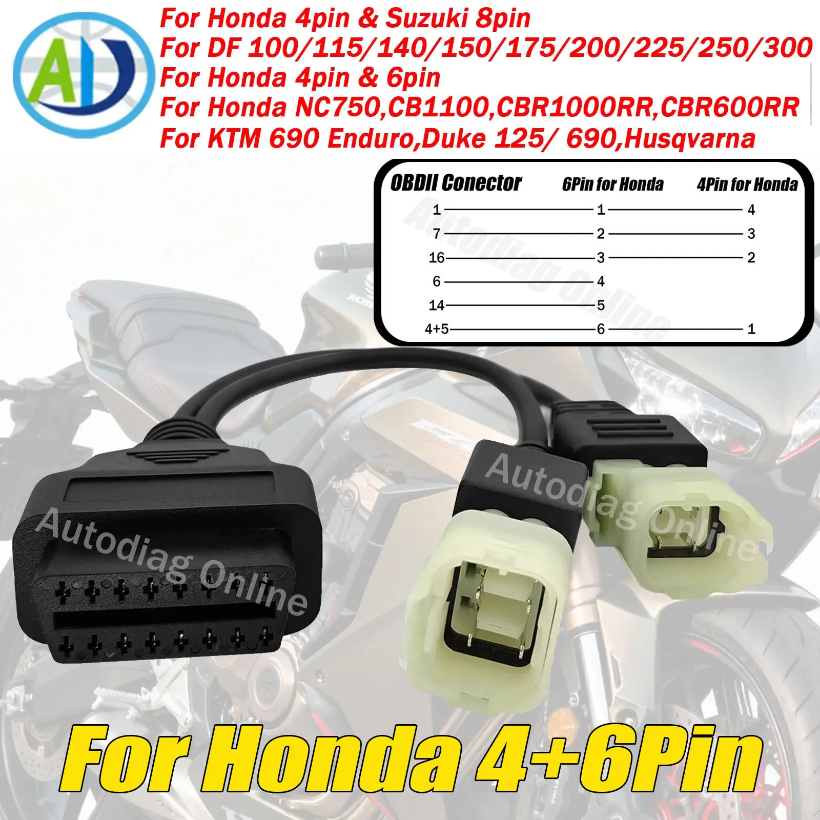 OBD2 Adapter Cable for Honda 4pin Suzuki 8pin Motorcycle Diagnostic Adapter For KTM 690 Enduro,Duke 125/690 OBD Diagnostic Cable