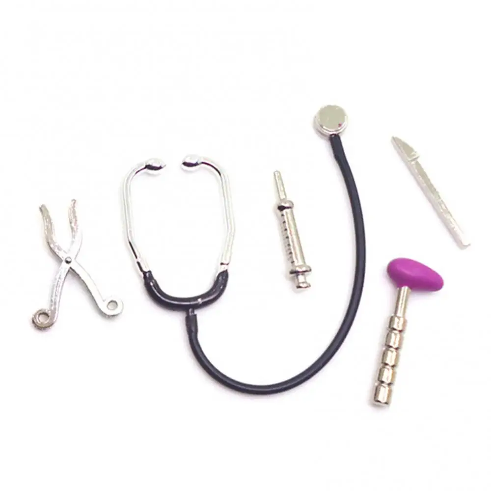 Mini 1/12 5Pcs Dollhouse Stethoscope Care Tools Hospital Accessories Toys Set