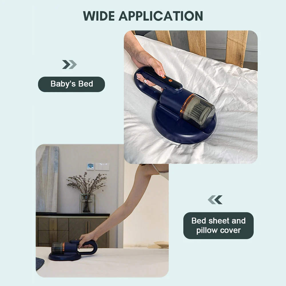 مكنسة كهربائية للسرير إزالة العث بالأشعة فوق البنفسجية فلتر HEPA نظافة لاسلكية 5KPA مرتبة وسادة قماش أريكة تعقيم الفراش الأنظف