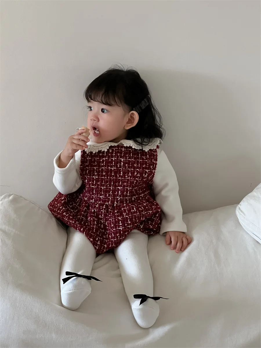 2024 Winter New Baby Girl Sleeveless Warm Jumpsuit Christmas Girls Fleece Overalls Plus Velvet Thick Newborn Toddler Bodysuit