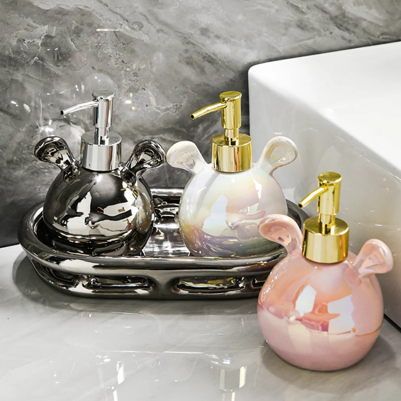 Stylish Ceramic Hand Soap Dispenser, Cartoon Design, Bathroom Accessory, Luxurious Screw Seal Shampoo Bottle for Modern Homes