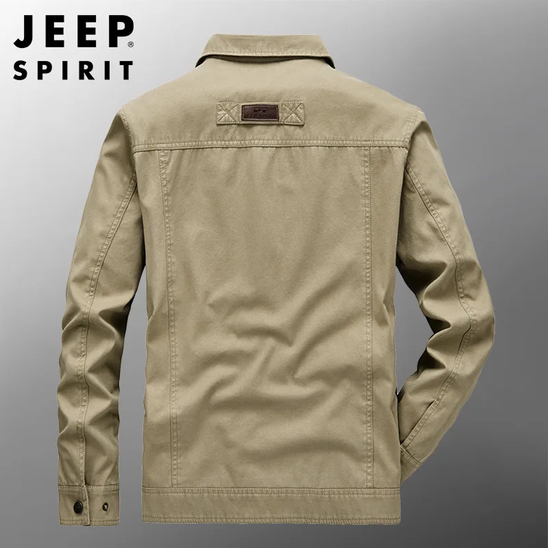 JEEP SPIRIT chaqueta de primavera y otoño para hombre, ropa holgada, ajustada, informal, con cuello levantado, bordada, de alta calidad