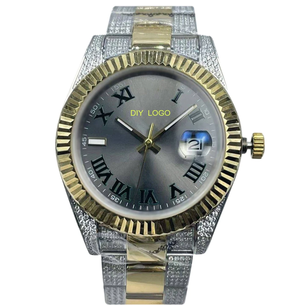 

Customized LogoElegant 41mm men's automatic watch, diamond watch with Roman numeral mechanical movement, men's gift