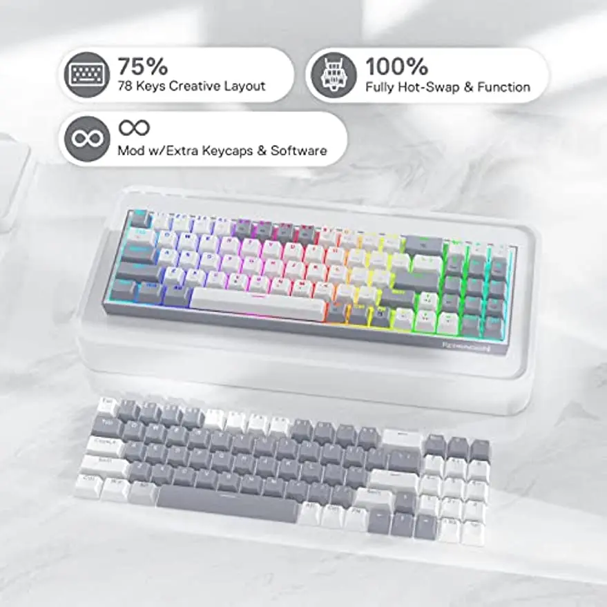 Redragon K628 75% Wired RGB Gaming Keyboard, 78 Keys Hot-Swappable Compact Mechanical Keyboard Hot-Swap Socket,  Red Switch