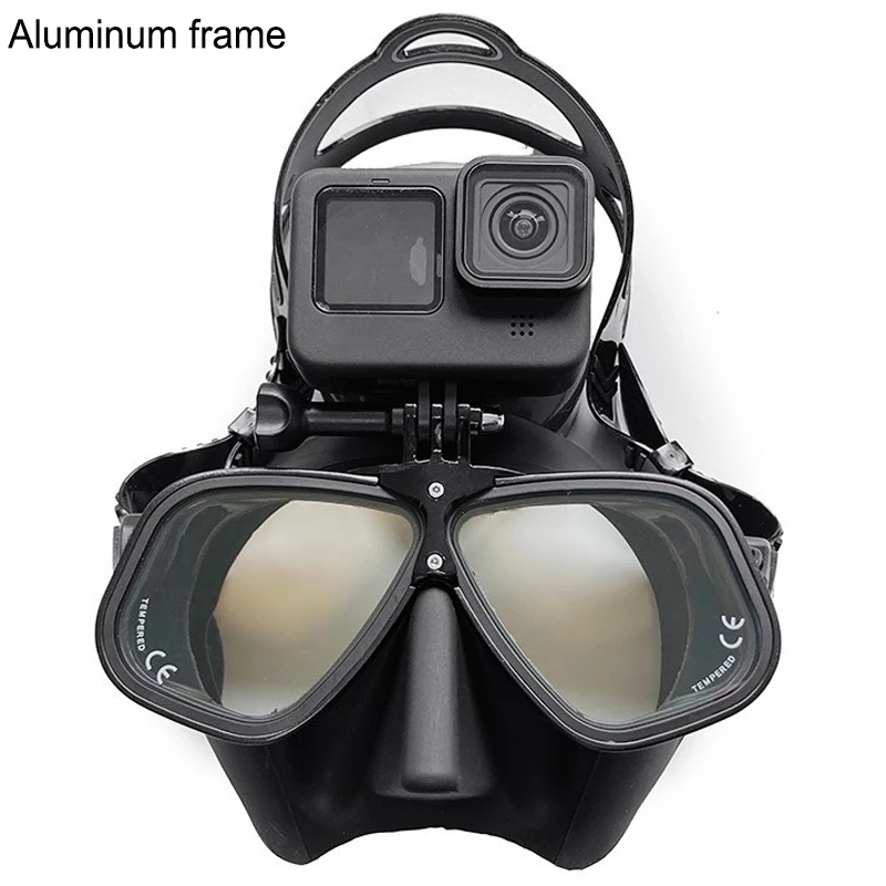 Top Level Aluminium Diving Mask Goggles with Camera Mount and Tempered Glass Alloy Small Volume Snorkeling Mask Diving Glasses