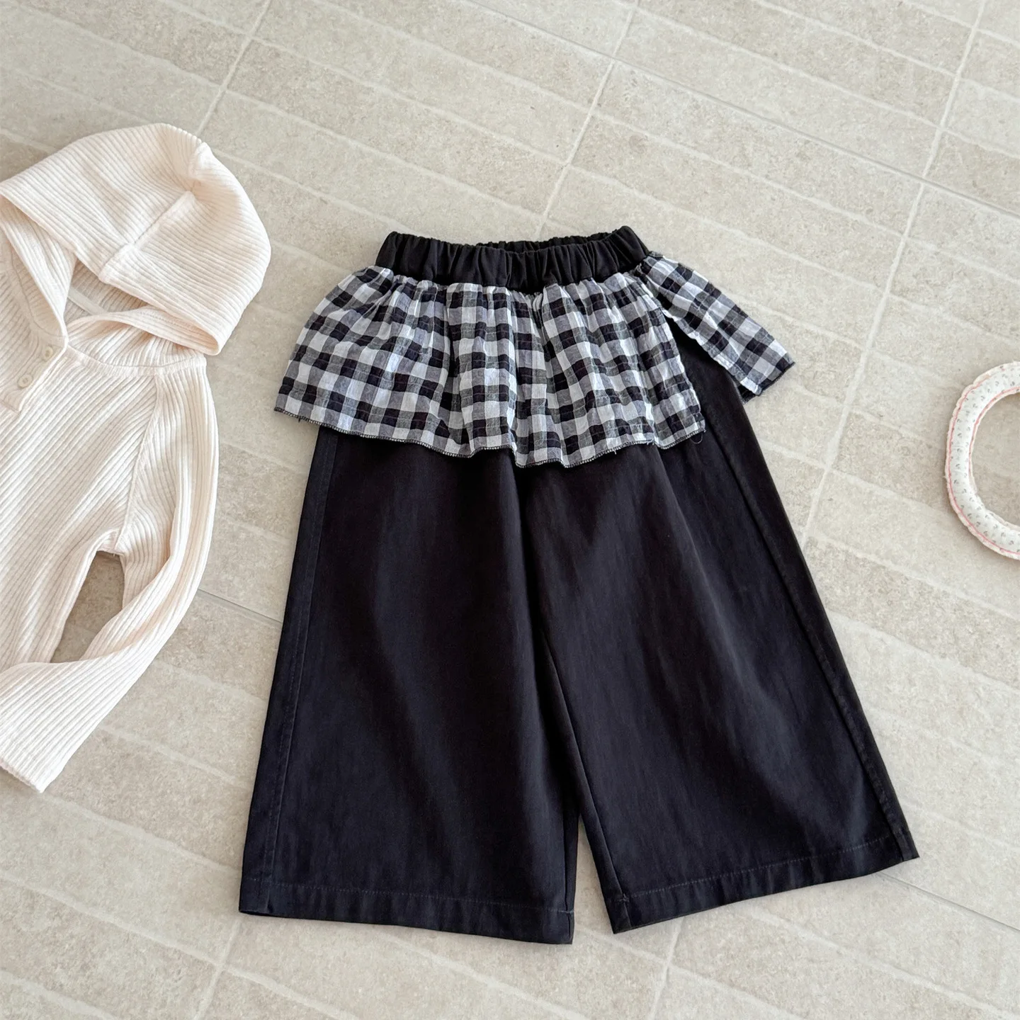 Children's Pants 2026 Autumn New Korean Loose Casual Western-style Fashionable Girls' Plaid Skirt Edge Straight Leg Pants