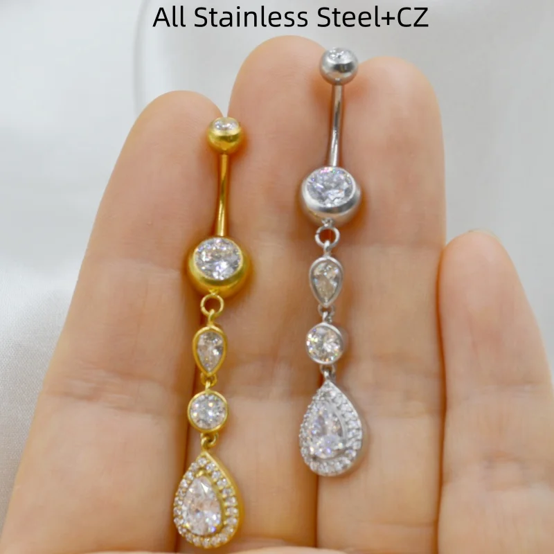Lot10PCS 14G  All Stainless Steel CZ Navel Belly Drop CZ Button Bar Barbells Body Piercing Jewelry
