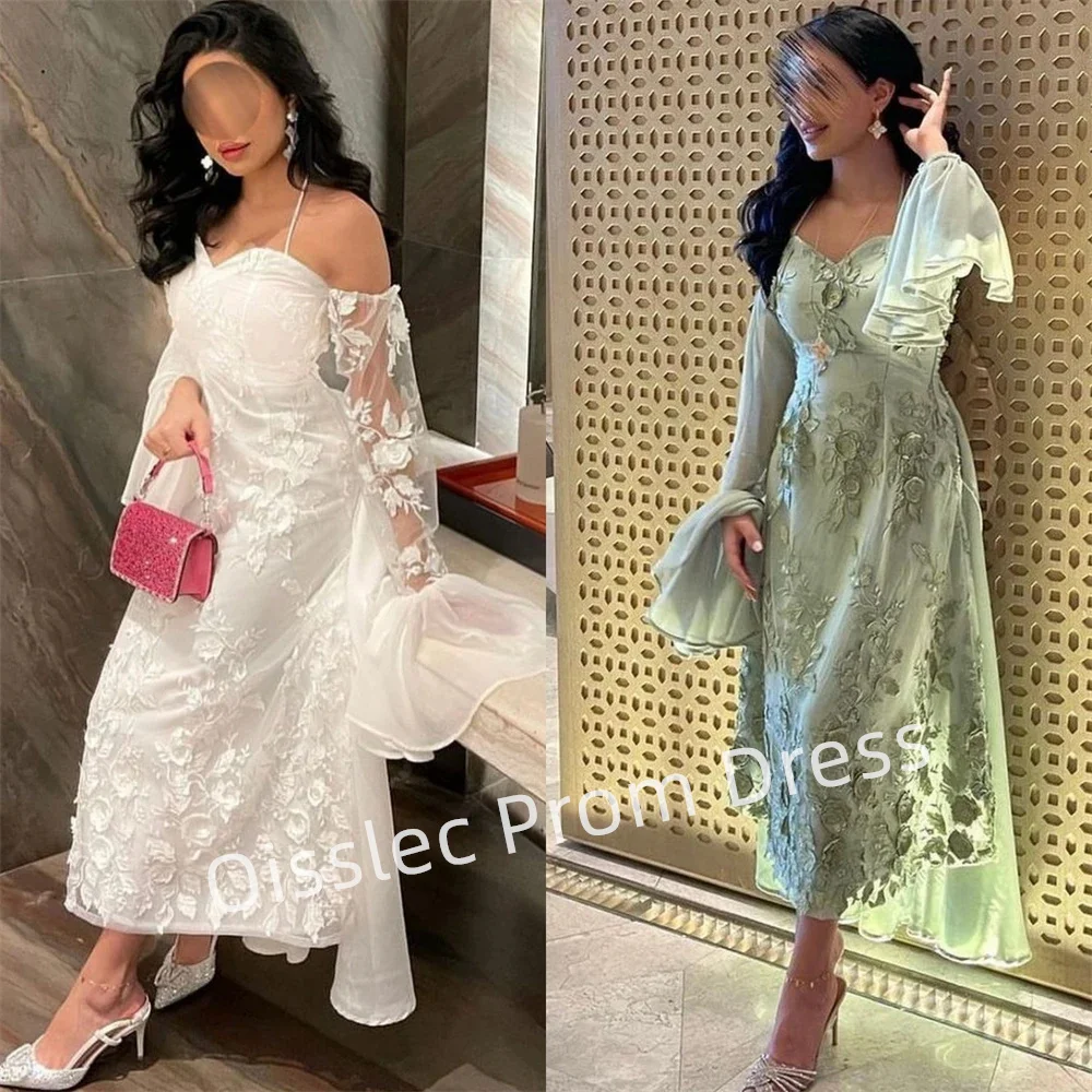 

Oisslec Elegant Arabia Dubai A-Line Prom Dresses Off The Shoulder Long Sleeves Evening Dress Lace Appliques Formal Occasions