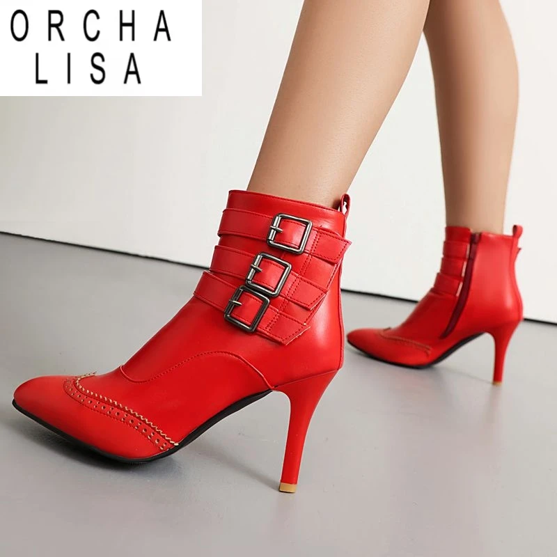 

ORCHA LISA 2025 Сексуальные женские ботильоны с острым носком на тонком каблуке 8,5 см, пряжки на молнии, большие размеры 45, 46 47, свадебная вечеринка Bota