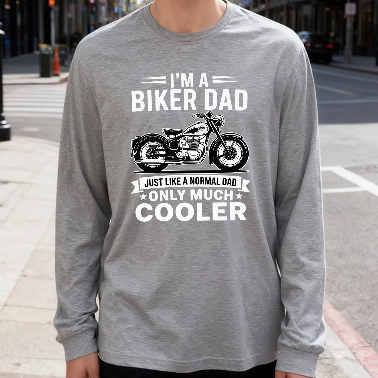I'M a Biker Dad Men's Long Sleeve Tee 100% Cotton 180g Crew Neck Casual Daily Style Soft and Breathable