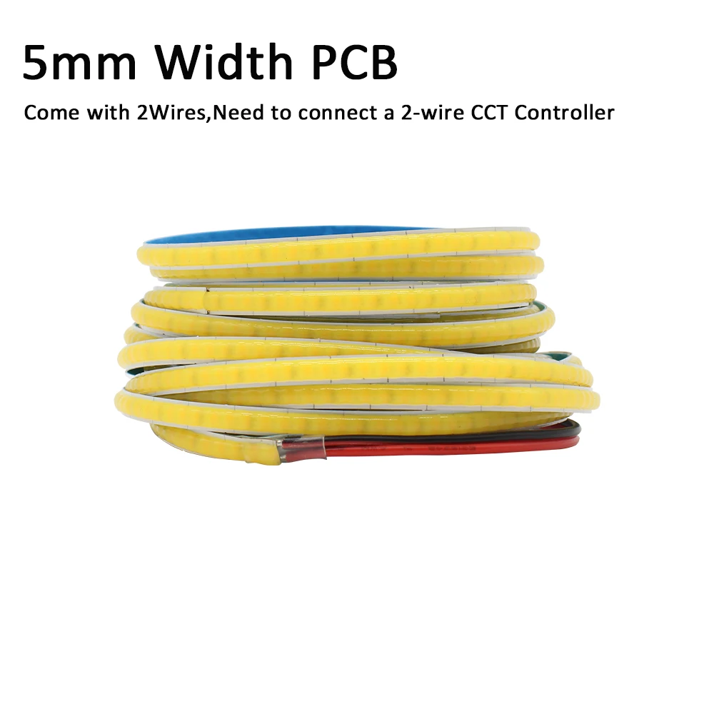 Tira de Luz LED COB CCT de 12V 24V CC, 5mm 8mm 10mm, 608 LEDs/m, 2700K a 6500K, Cinta LED Lineal de Doble Color, RA90, Regulable
