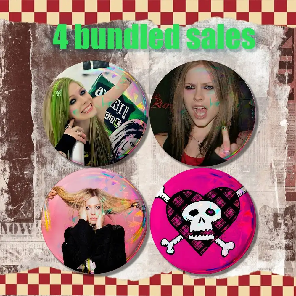 A-Avril Punk L-Lavigne Brooches for Backpack Accessories 32mm Round Enamel Pins 4-piece set Cartoon Anime Badge view 2