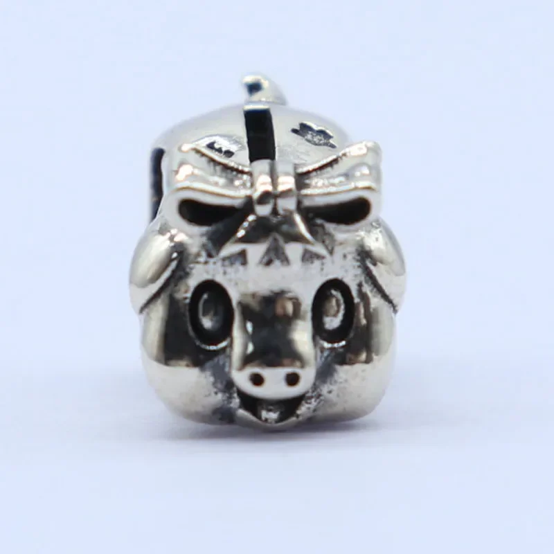 

11x8mm 1.65g 3D Real 925 Solid Sterling Silver Cute Pig bead bracelet and anklet pendant