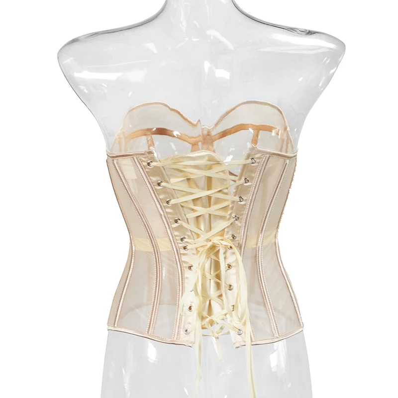 Corsé y corpiño de malla Sexy para mujer, cinturón de cuerpo delgado, ropa de calle, transparente, gótico, Vintage