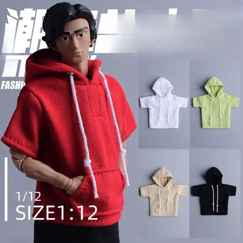 Escala 1/12 moda soldado com capuz manga curta camiseta modelo de roupas para figuras de ação de 6 '' decoração de bonecas corporais
