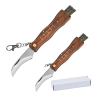 Stainless Steel Folding Knife Multifunctional Brush Outdoor Mini Mushroom Knife EDC Wooden Handle Sharp Camping Hunting Survival