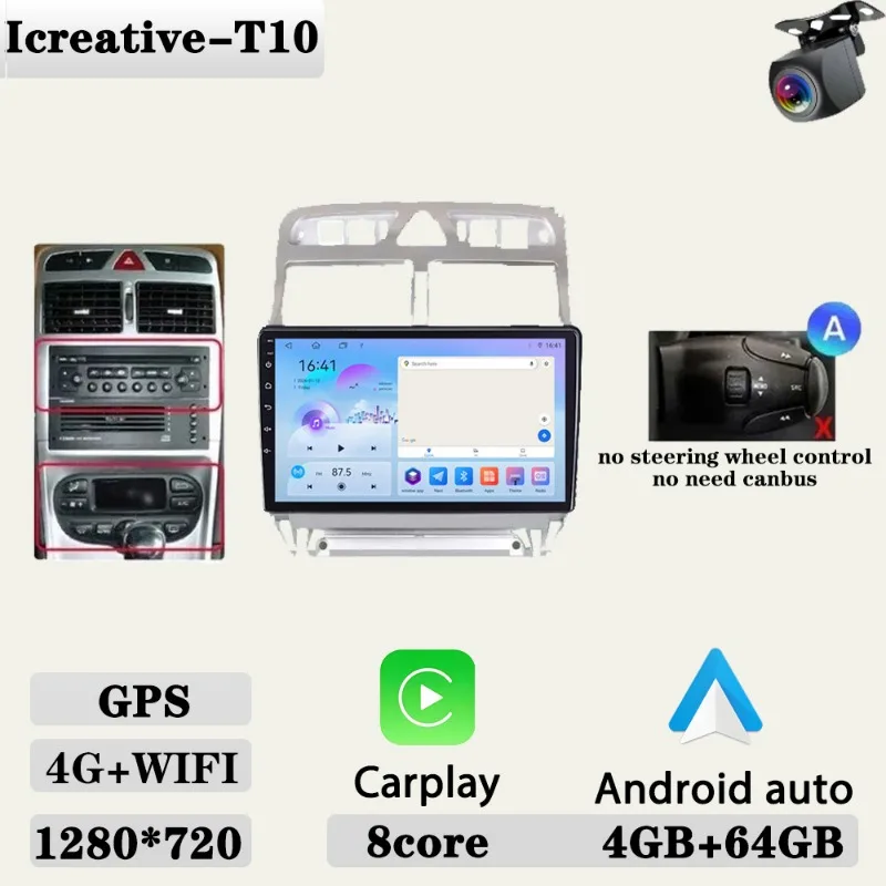 Autoradio voor Peugeot 307 307CC 307SW 2002-2013 Multimedia Carplay Speler Stereo Auto Audio Autoradio Android 9 ''navigatie GPS