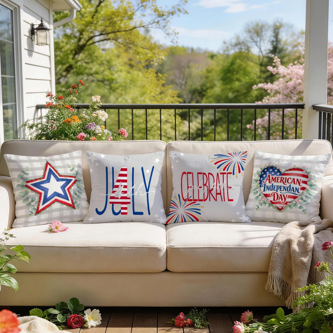 4Pcs Independence Day Heart Cushion Covers Single-sided Printed 40/45/50CM Throw Pillow Case Cover Sofa Cushion Home Room Decor