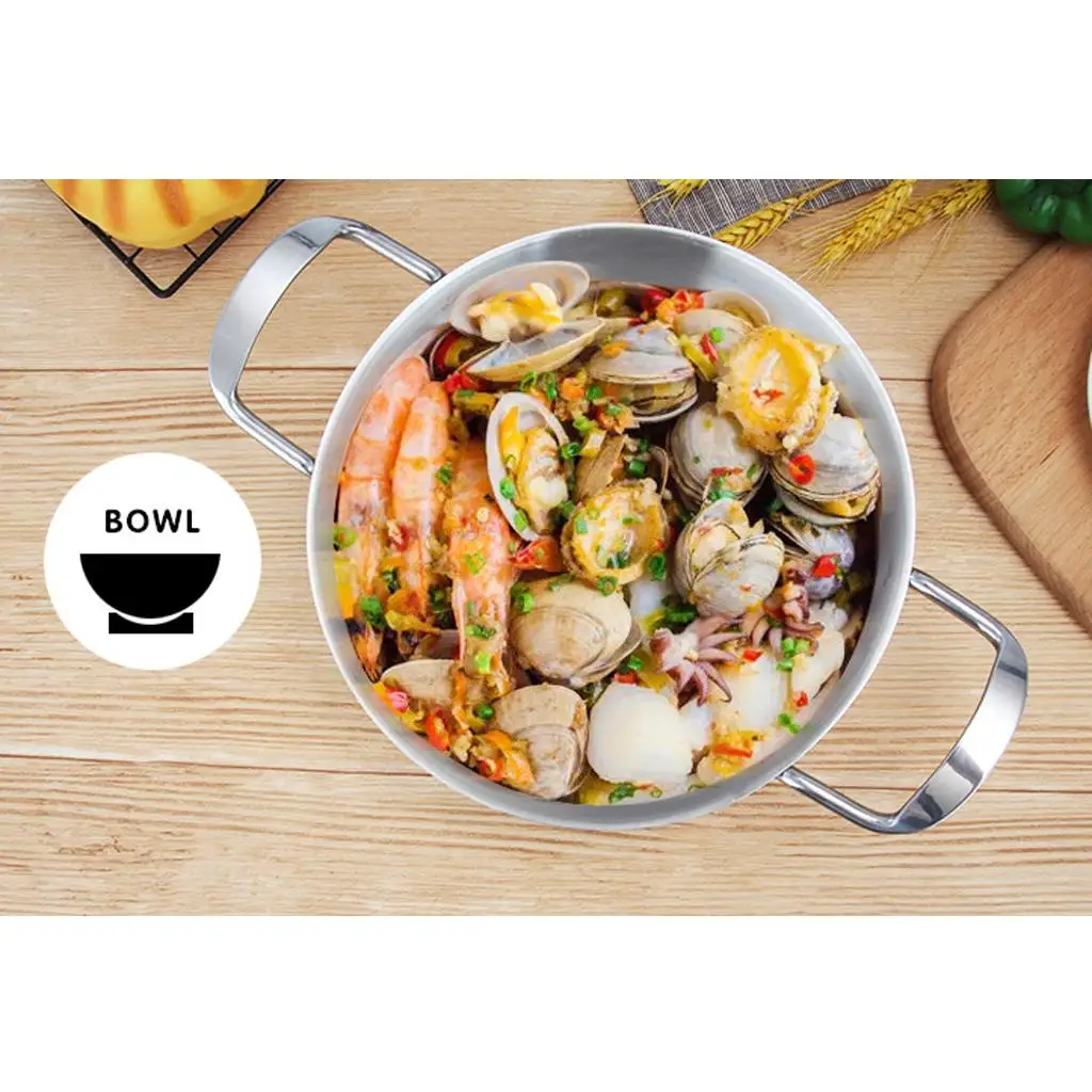 Stainless Steel Round Pan Kitchen Cooking Pot Cookware - Golden 22cm , Silver 20cm